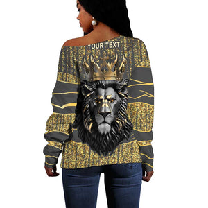 Personalized Black and Gold Lion Africa Off Shoulder Sweater