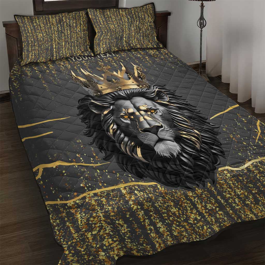 Personalized Black and Gold Lion Africa Quilt Bed Set