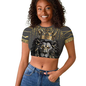 Personalized Black and Gold Lion Africa Raglan Cropped T shirt