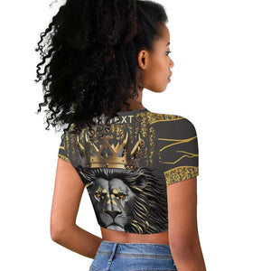 Personalized Black and Gold Lion Africa Raglan Cropped T shirt