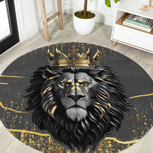 Personalized Black and Gold Lion Africa Round Carpet