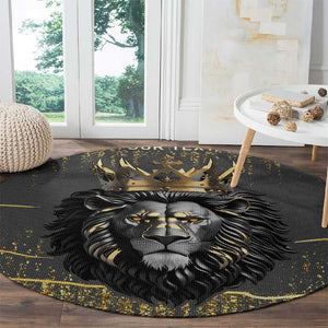 Personalized Black and Gold Lion Africa Round Carpet