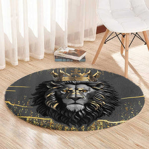 Personalized Black and Gold Lion Africa Round Carpet