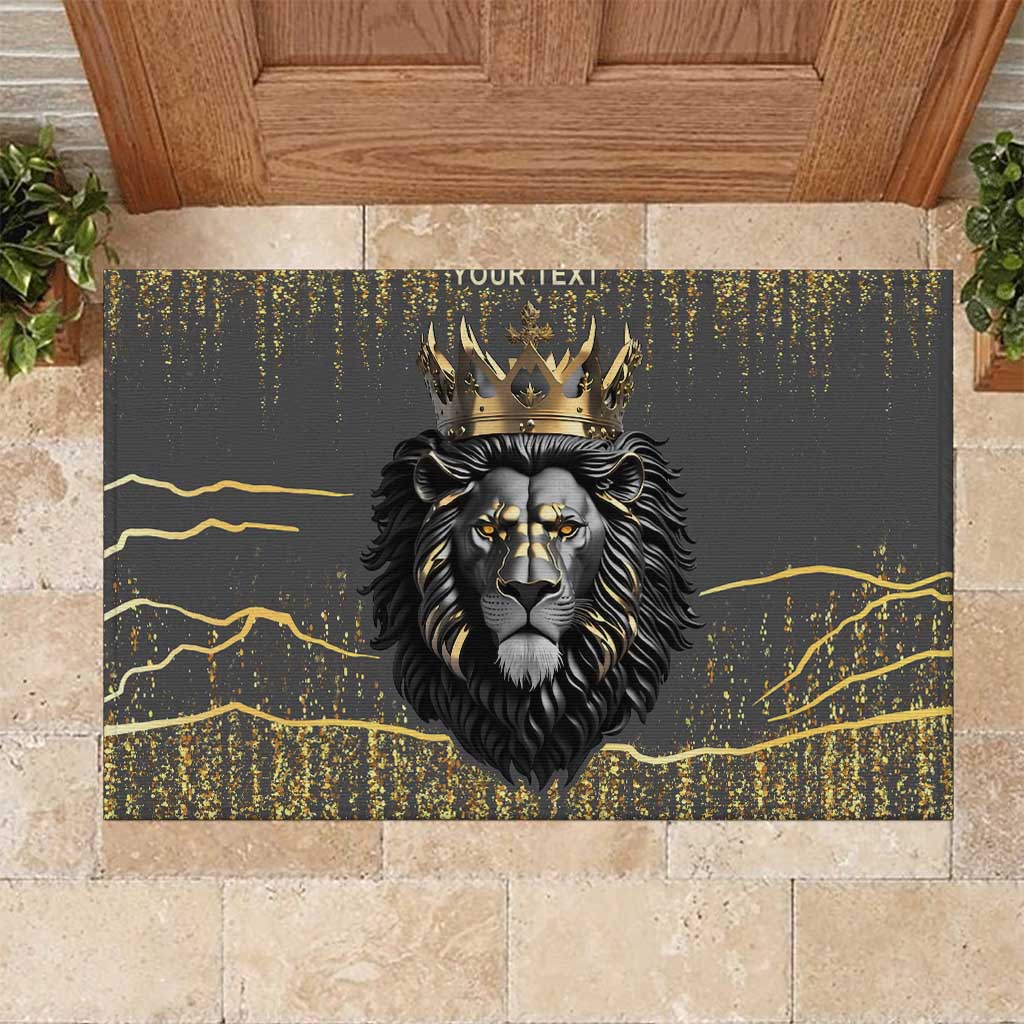 Personalized Black and Gold Lion Africa Rubber Doormat