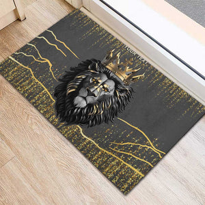 Personalized Black and Gold Lion Africa Rubber Doormat