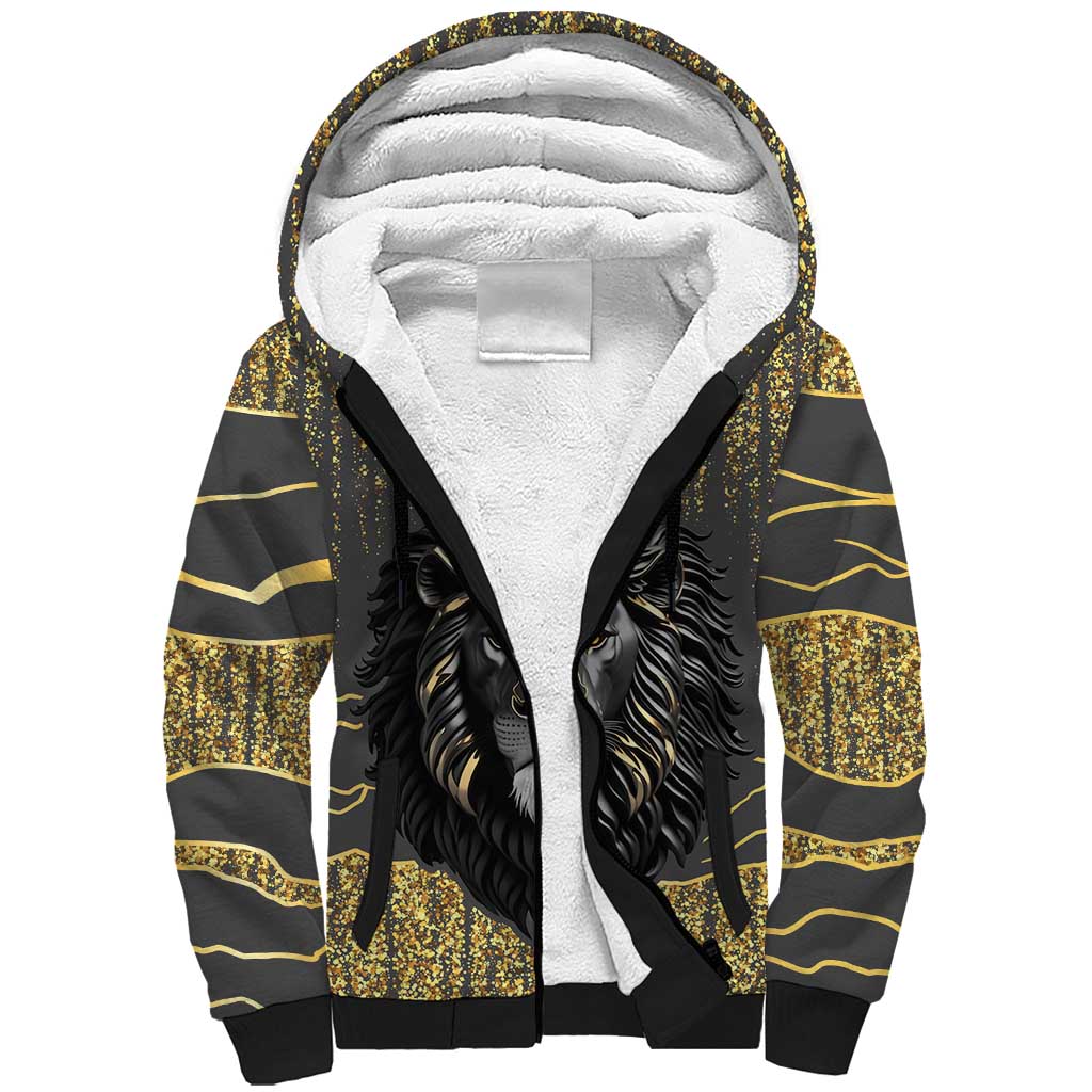 Personalized Black and Gold Lion Africa Sherpa Hoodie