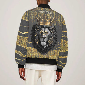 Personalized Black and Gold Lion Africa Sleeve Zip Bomber Jacket