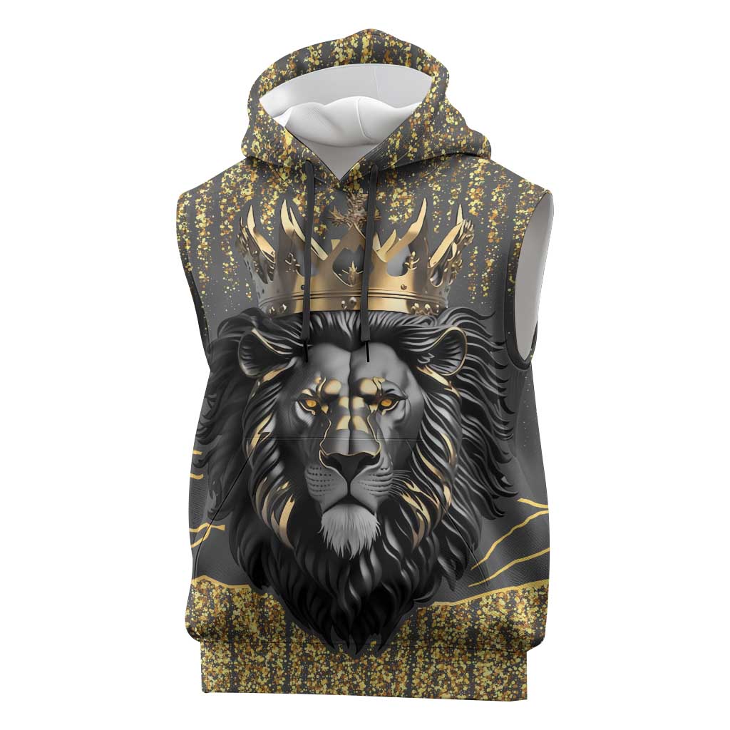 Personalized Black and Gold Lion Africa Sleeveless Hoodie - African Pride