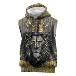 Personalized Black and Gold Lion Africa Sleeveless Hoodie - African Pride