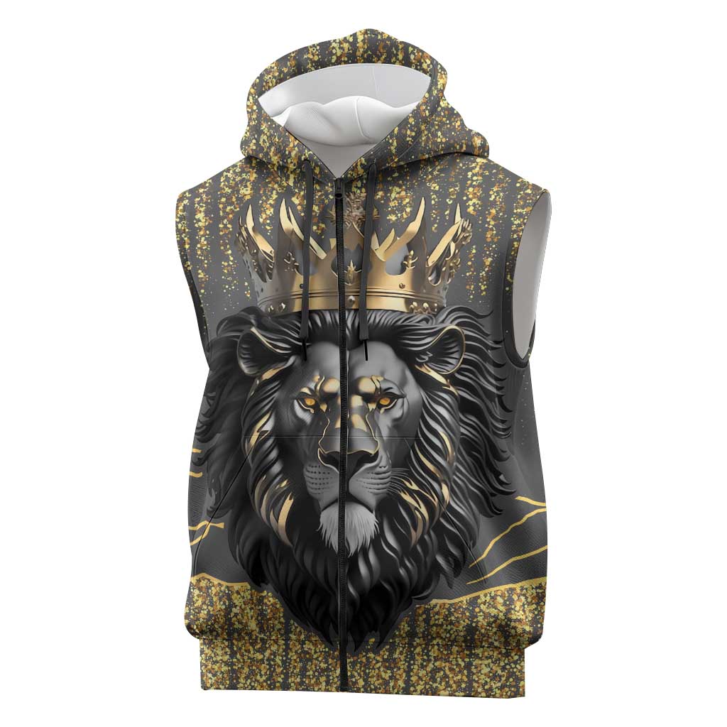 Personalized Black and Gold Lion Africa Sleeveless Zip Hoodie - African Pride