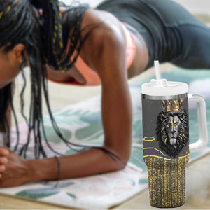 Personalized Black and Gold Lion Africa Tumbler With Handle