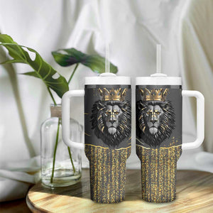 Personalized Black and Gold Lion Africa Tumbler With Handle