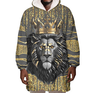 Personalized Black and Gold Lion Africa Wearable Blanket Hoodie