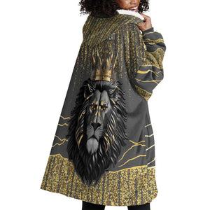 Personalized Black and Gold Lion Africa Wearable Blanket Hoodie