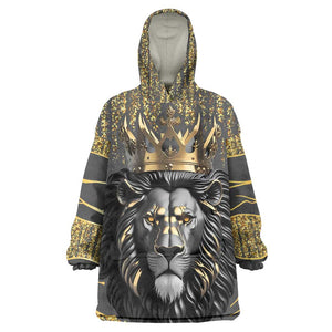 Personalized Black and Gold Lion Africa Wearable Blanket Hoodie