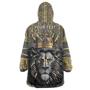 Personalized Black and Gold Lion Africa Wearable Blanket Hoodie