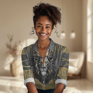 Personalized Black and Gold Lion Africa Women Casual Shirt