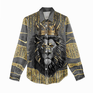 Personalized Black and Gold Lion Africa Women Casual Shirt