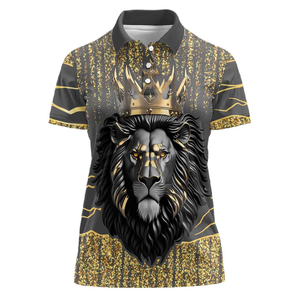 Personalized Black and Gold Lion Africa Women Polo Shirt