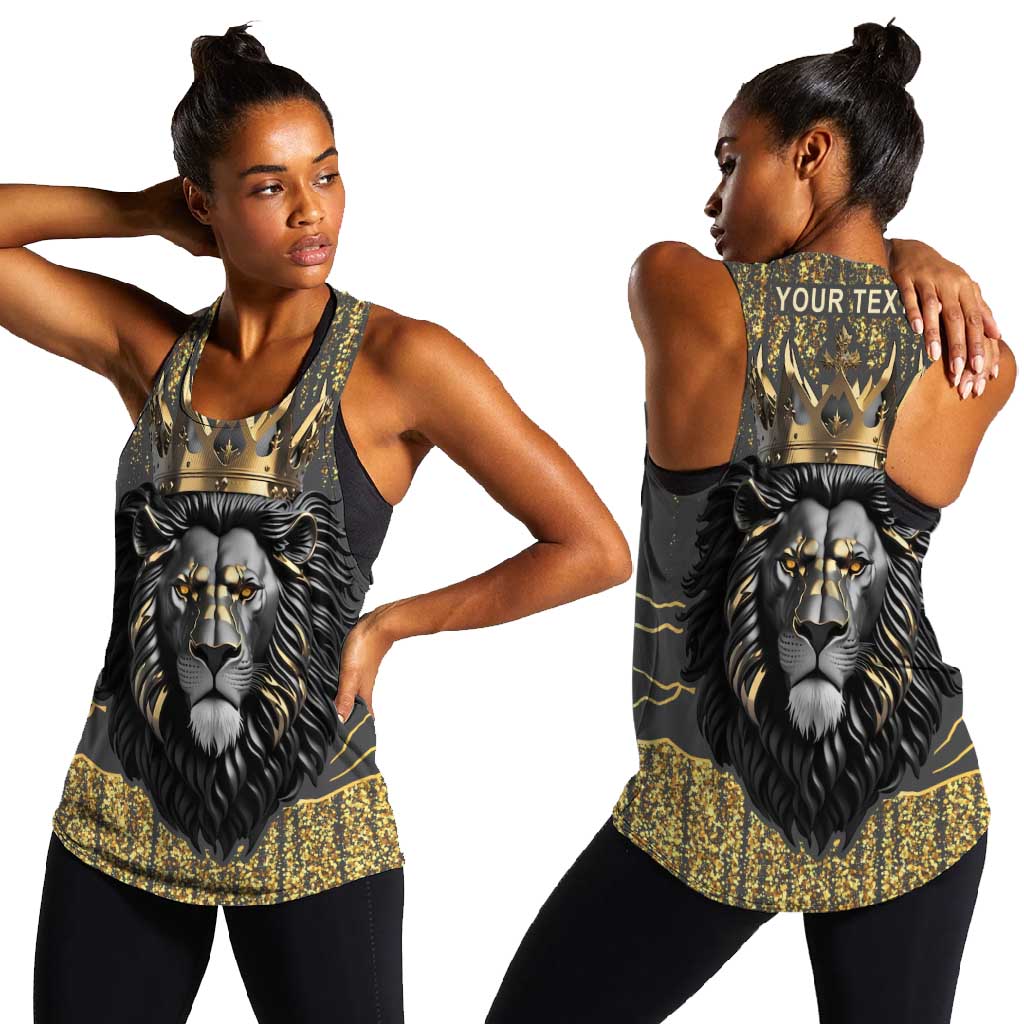 Personalized Black and Gold Lion Africa Women Racerback Tank