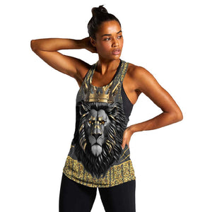 Personalized Black and Gold Lion Africa Women Racerback Tank