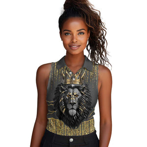 Personalized Black and Gold Lion Africa Women Sleeveless Polo Shirt