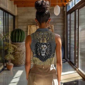 Personalized Black and Gold Lion Africa Women Sleeveless Polo Shirt