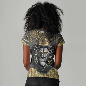 Personalized Black and Gold Lion Africa Women V-Neck T-Shirt