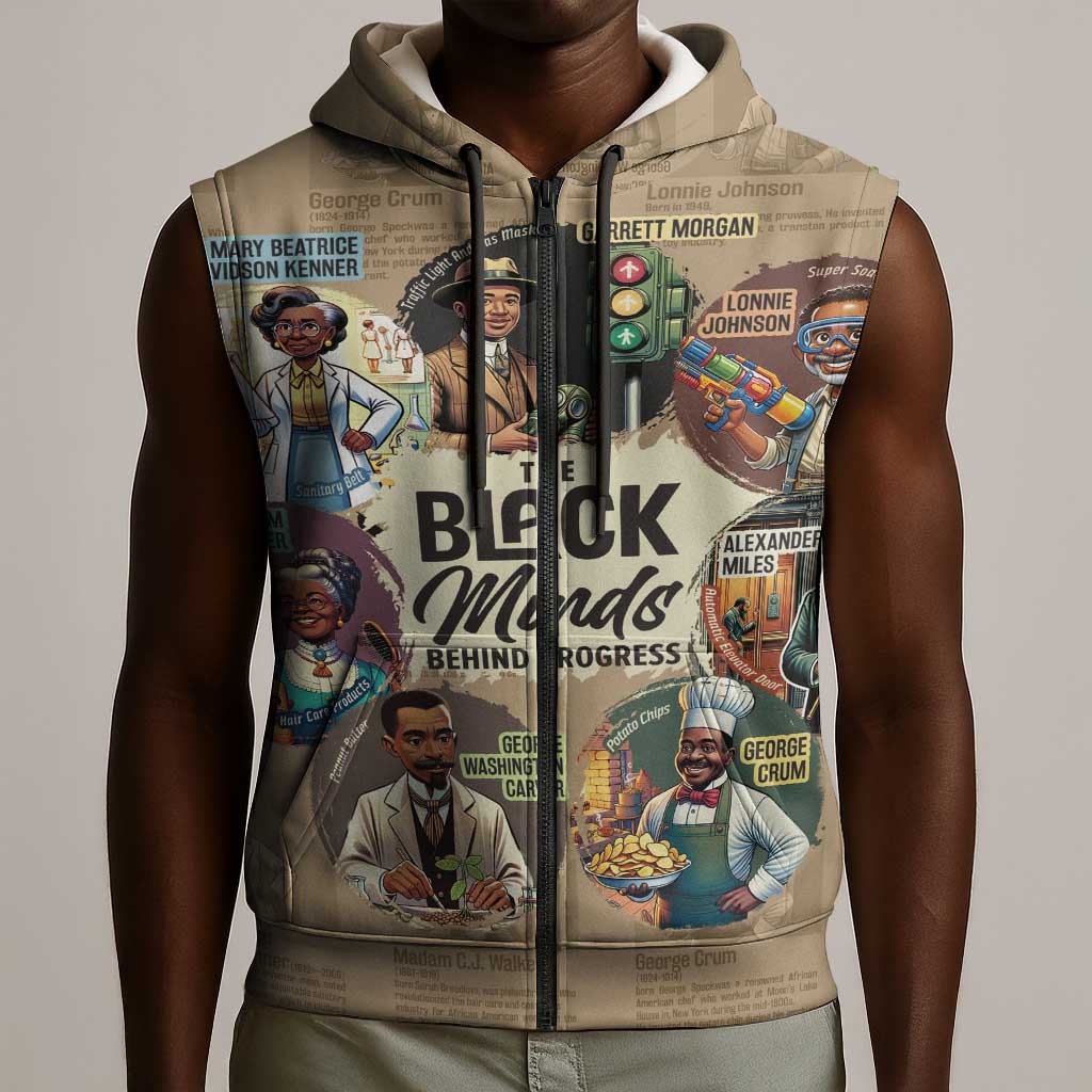 Africa Black Invention Sleeveless Zip Hoodie The Black Minds Behind Progress - African Pride