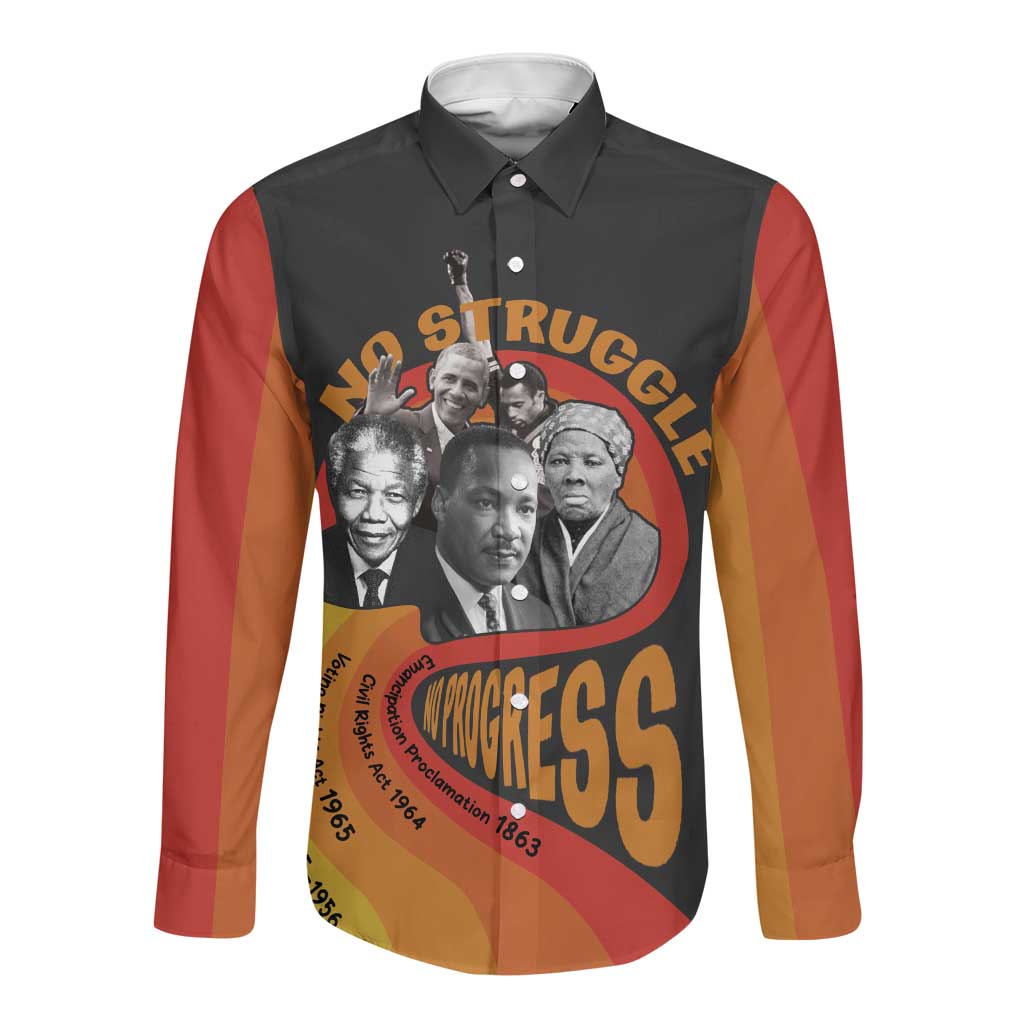 Civil Rights Leaders African American Long Sleeve Button Shirt No Struggle No Progress