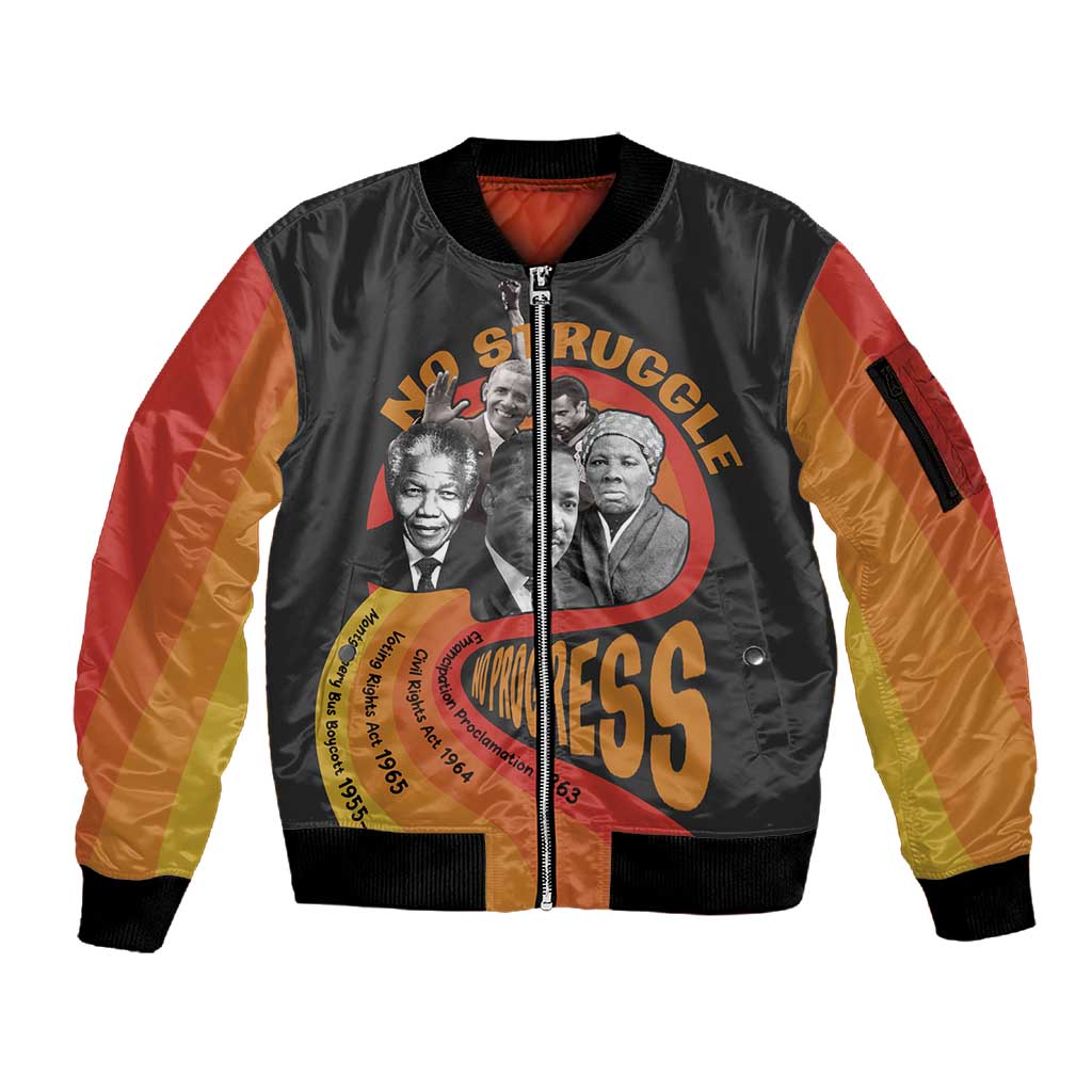 Civil Rights Leaders African American Sleeve Zip Bomber Jacket No Struggle No Progress