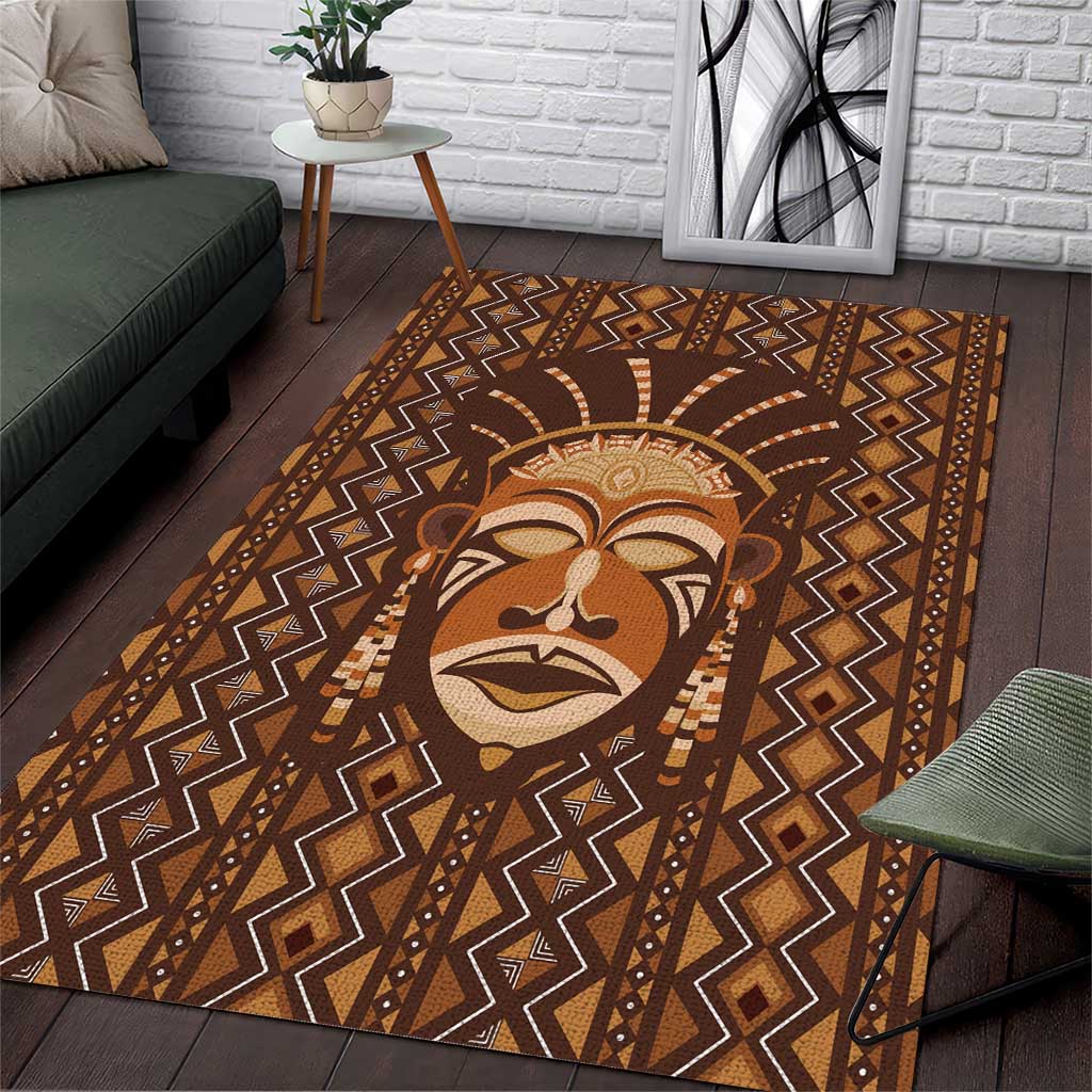 African Mask Printed Mudcloth Area Rug Afro Bogolan