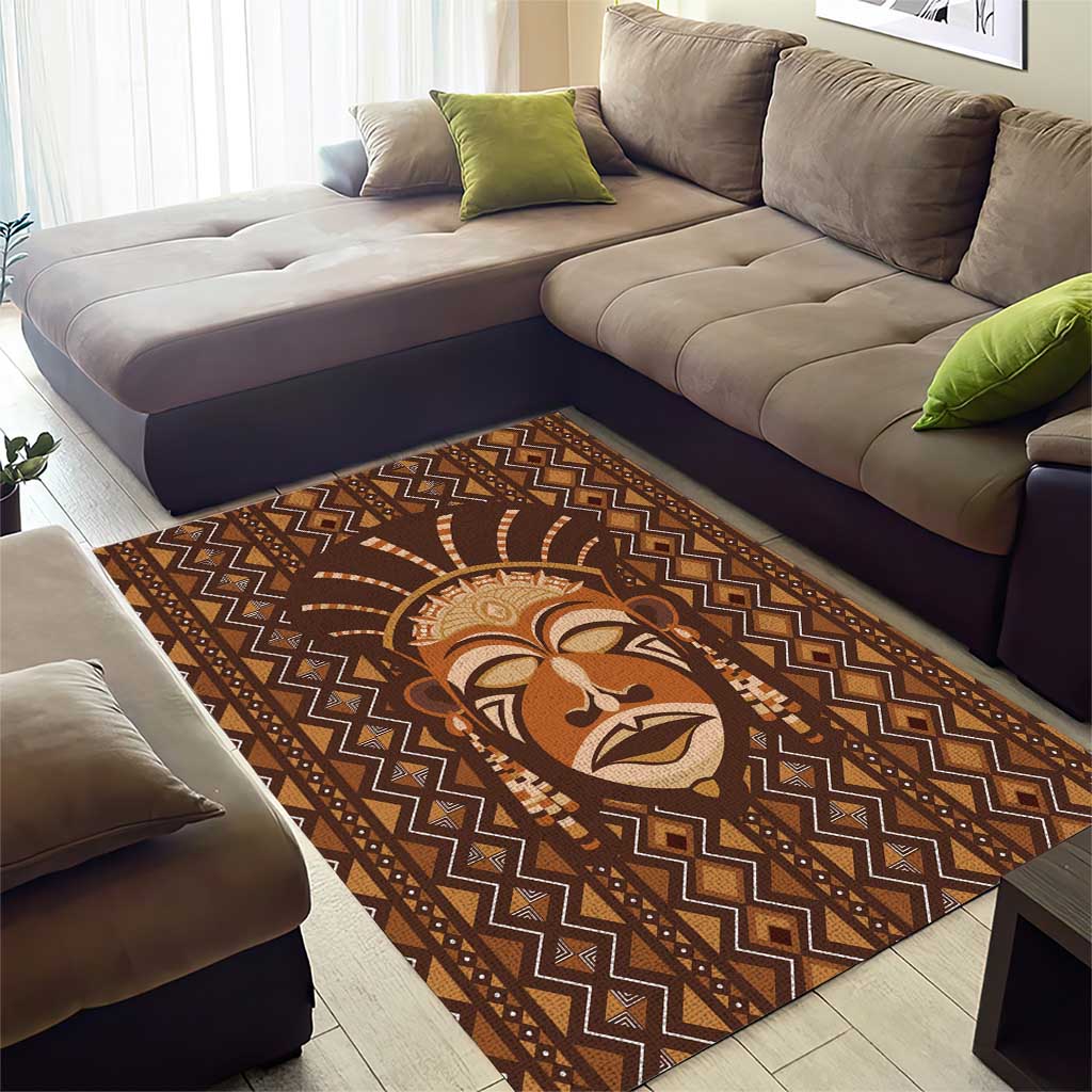African Mask Printed Mudcloth Area Rug Afro Bogolan