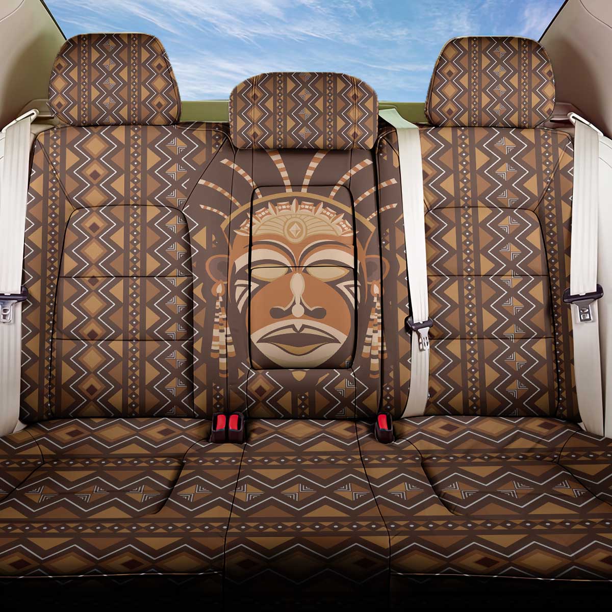 African Mask Printed Mudcloth Back Car Seat Cover Afro Bogolan