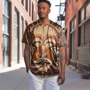 African Mask Printed Mudcloth Baseball Jersey Afro Bogolan