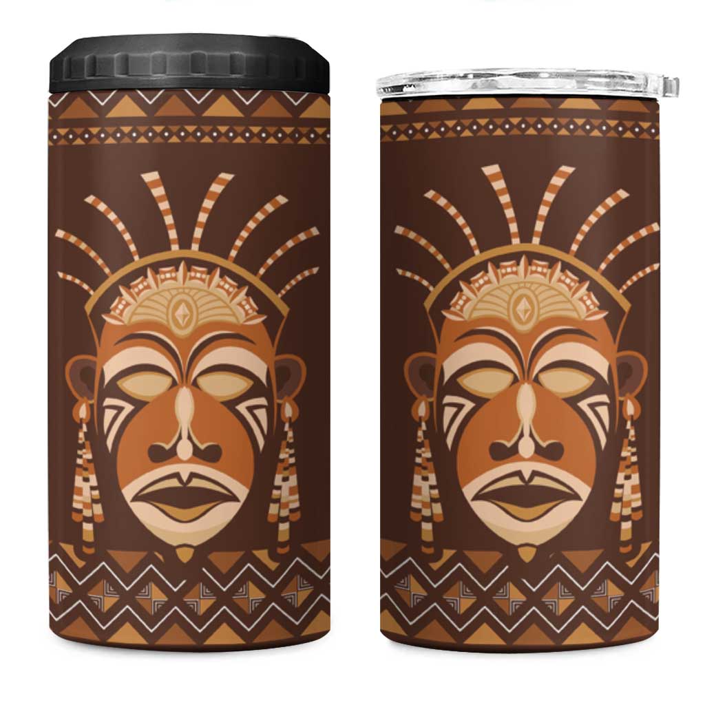 African Mask Printed Mudcloth 4 in 1 Can Cooler Tumbler Afro Bogolan