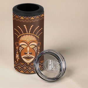 African Mask Printed Mudcloth 4 in 1 Can Cooler Tumbler Afro Bogolan