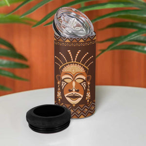 African Mask Printed Mudcloth 4 in 1 Can Cooler Tumbler Afro Bogolan