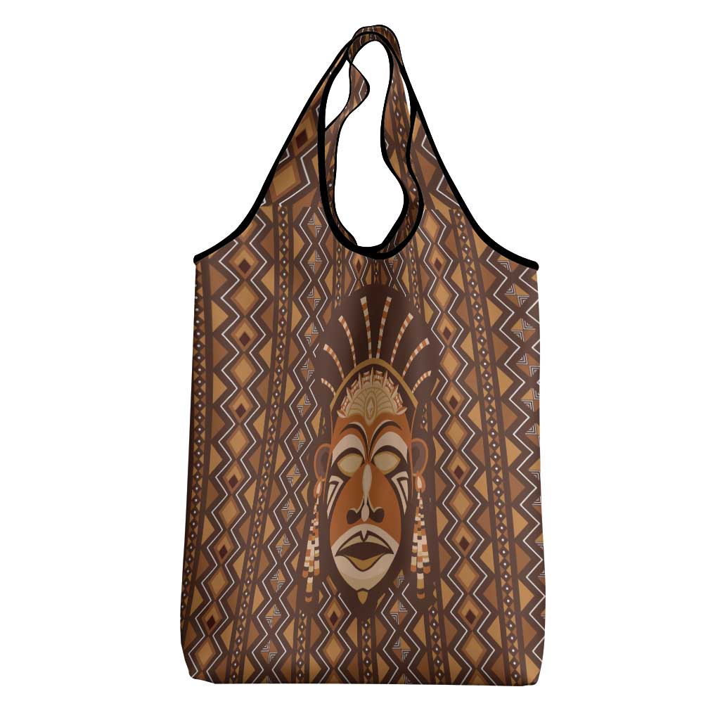 African Mask Printed Mudcloth Grocery Bag Afro Bogolan