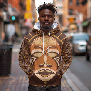 African Mask Printed Mudcloth Hoodie Afro Bogolan