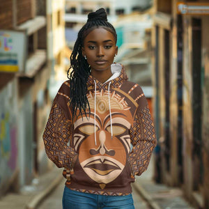 African Mask Printed Mudcloth Hoodie Afro Bogolan