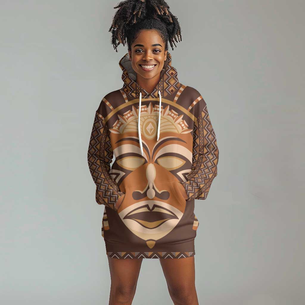 African Mask Printed Mudcloth Hoodie Dress Afro Bogolan