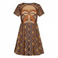 African Mask Printed Mudcloth Kid Short Sleeve Dress Afro Bogolan