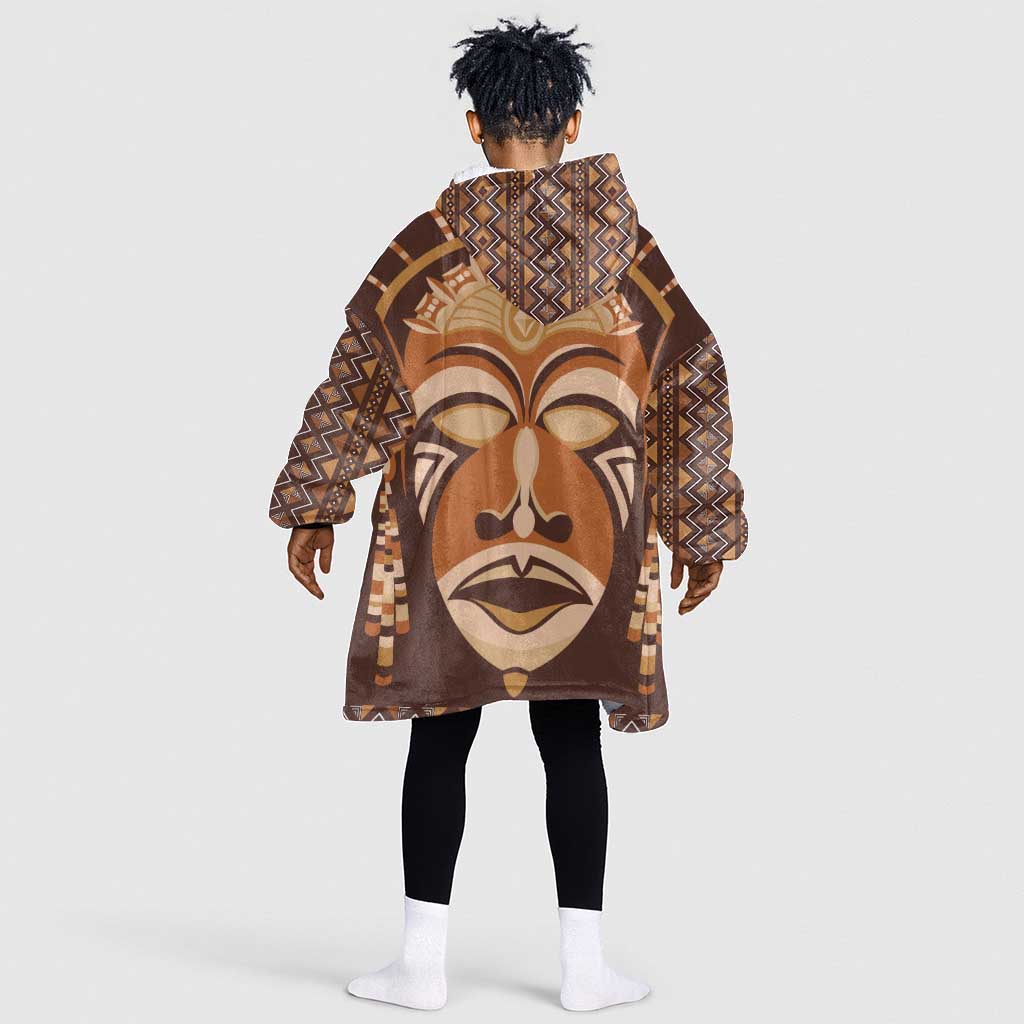 African Mask Printed Mudcloth Kid Wearable Blanket Hoodie Afro Bogolan