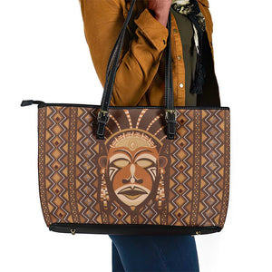 African Mask Printed Mudcloth Leather Tote Bag Afro Bogolan