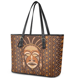 African Mask Printed Mudcloth Leather Tote Bag Afro Bogolan