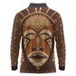 African Mask Printed Mudcloth Long Sleeve Polo Shirt Afro Bogolan
