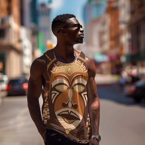 African Mask Printed Mudcloth Men Tank Top Afro Bogolan