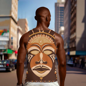 African Mask Printed Mudcloth Men Tank Top Afro Bogolan