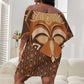African Mask Printed Mudcloth Off Shoulder Short Dress Afro Bogolan